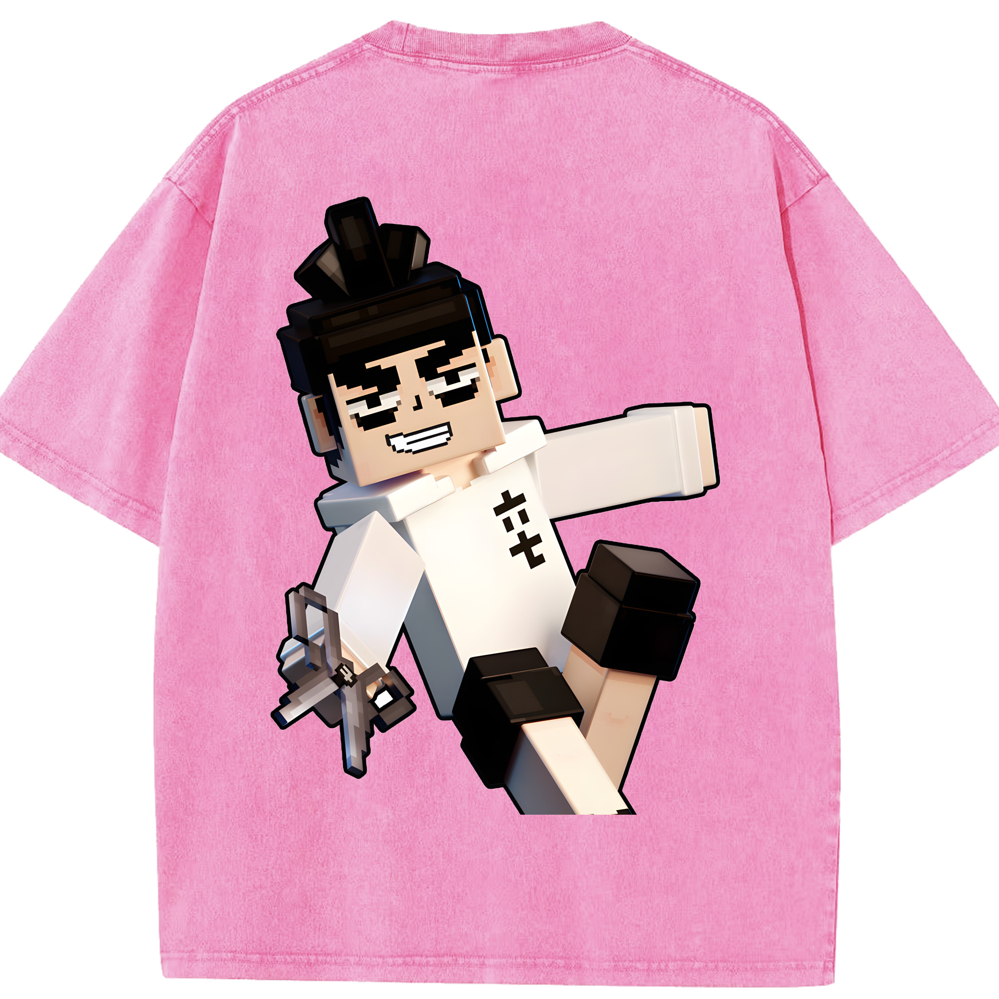 （画像用） マインクラフト ブロックの世界 Minecraft MC Block world 綿100% ヴィンテージ風 半袖Tシャツ（背面プリント）